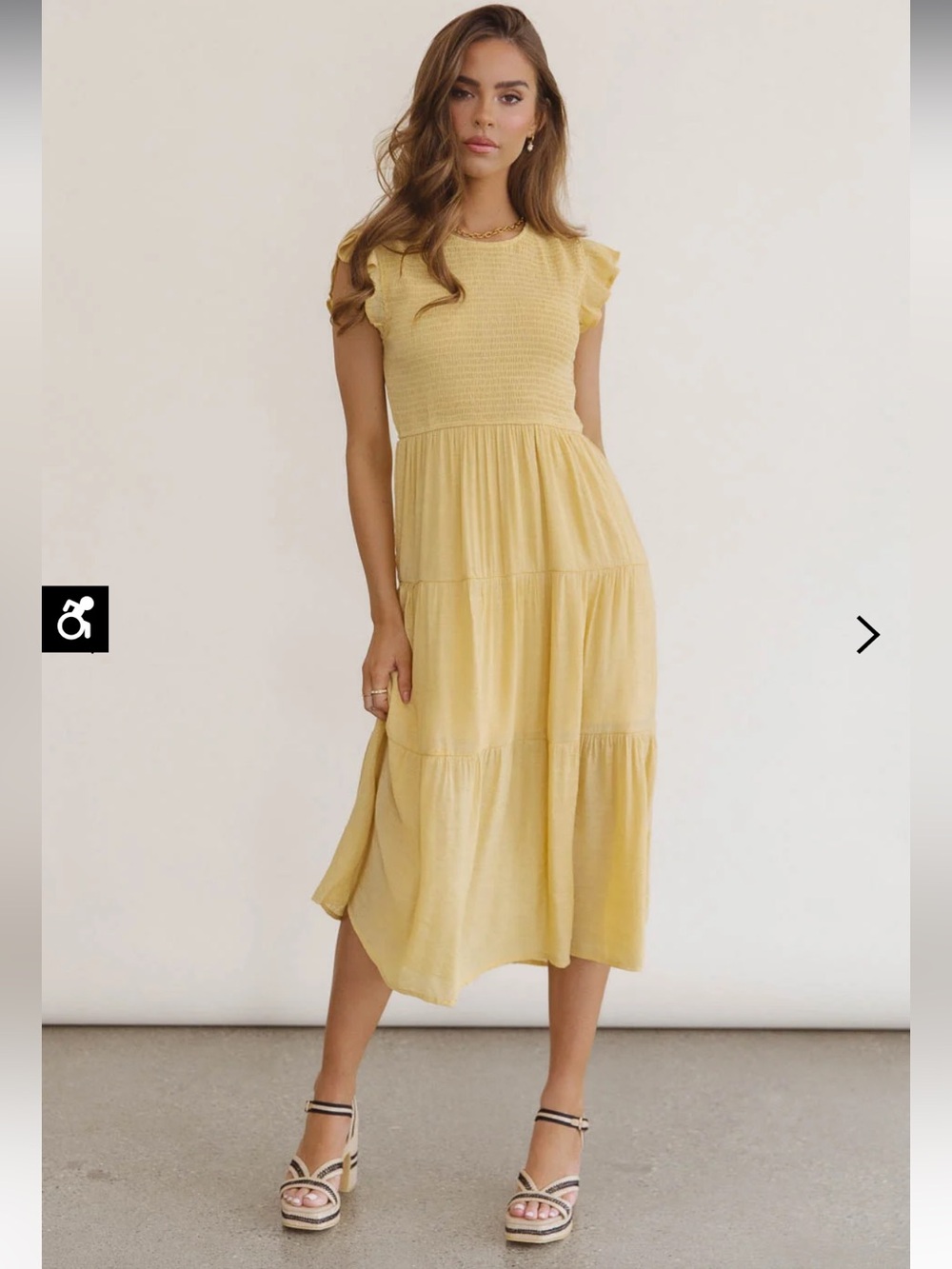 Bohme x Blu Pepper Cara Smocked Maxi Dress Yellow Size Medium NWT